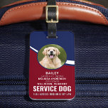 Service Dog Personalisiert Red Blue Foto ID Abzeic Gepäckanhänger<br><div class="desc">Service Hund - Identifizieren Sie Ihren Hund einfach als einen funktionierenden Hund, während Sie Ihren Hund konzentriert behalten und auf Ablenkungen während der Arbeit mit einem dieser k9 Service Hund ID Abzeichen. Obwohl nicht erforderlich, gibt Ihnen und Ihrem Service Hund ein Service Dog ID-Abzeichen Sicherheit und Reiseleichtigkeit, ohne Probleme und...</div>