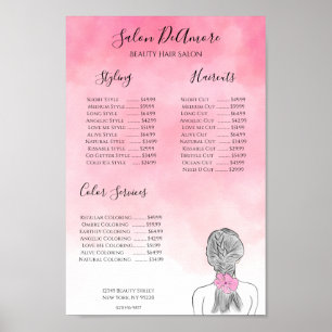 Service-Menü Mädchen mit Zopf Pinke Wasserfarbe Poster
