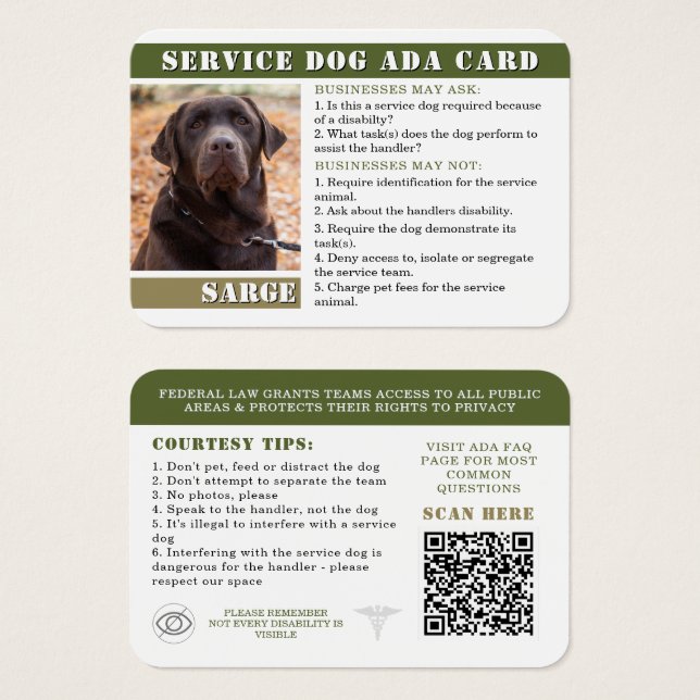 Service officiel Chien Carte ADA Carte d'identité  (Devant & derrière)