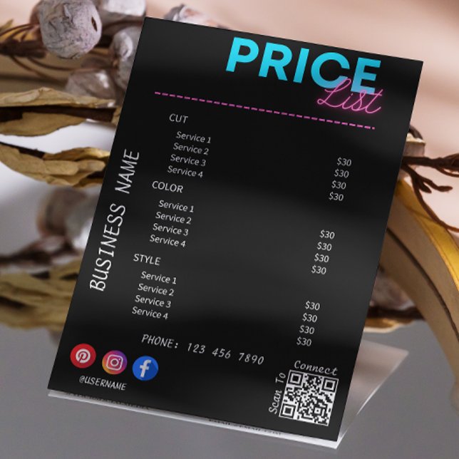 Service Price List Scan Me Black Marketing Flyer (Black Business Service Price List Menu Flyer)
