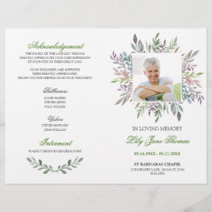 Service Program of Water Color Foliage Funerary Flyer