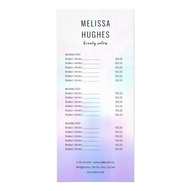 Service Salon Holographique Moderne Simple Menu (Devant)