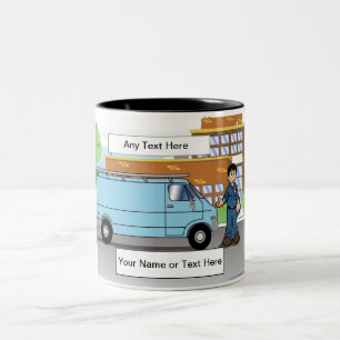 Service Van Blue, Contractor - Männlicher Cartoon Zweifarbige Tasse