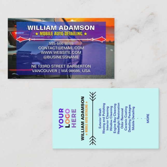 Services of Auto Detailing, Auto Repair Logo Visitenkarte (Vorne/Hinten)