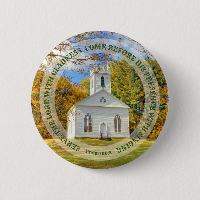 Servieren mit Freude New England Kirche im Herbst Button (Vorderseite)