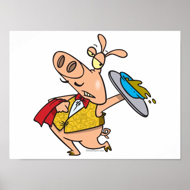 Servierkellner Cartoon Poster (Vorne)