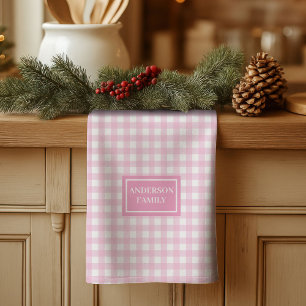Serviette à carreaux rose personnalisée, accent ch