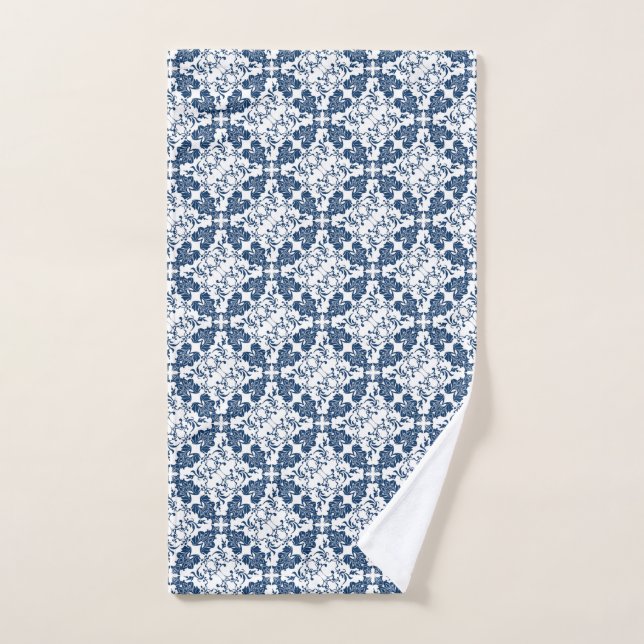 Serviette à main bleu et blanc en fibre (Serviette à main)