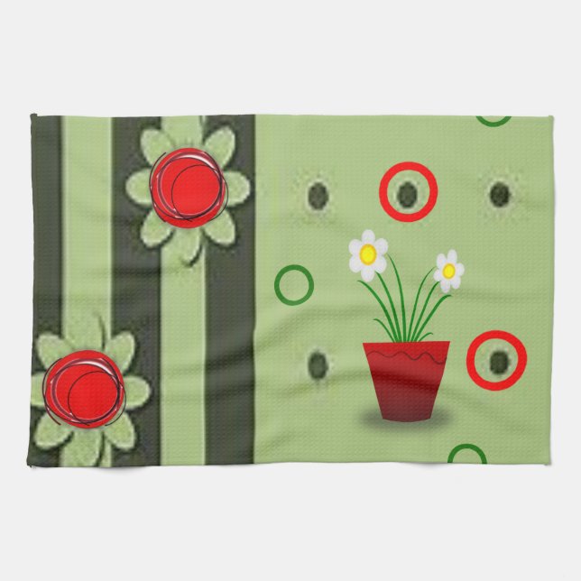 serviette à main de la cuisine aux fleurs rouges (Horizontal)