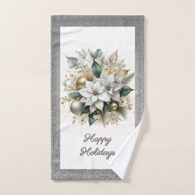 Serviette à main en argent de Noël Poinsettia Part (Serviette à main)