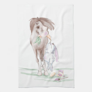 Serviette avec image de Pâques, cheval et lapin de