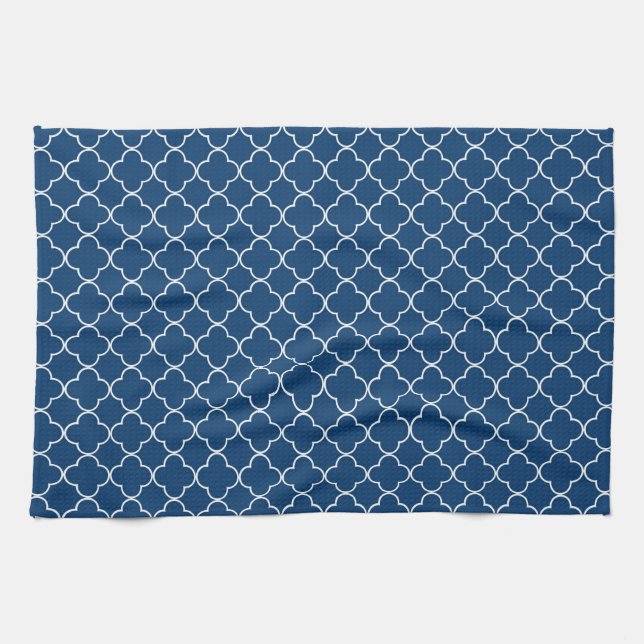 Serviette blanche bleue de tissu de cuisine de (Horizontal)