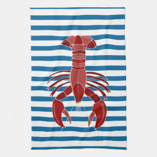Serviette bleue et blanche de homard de rayure de