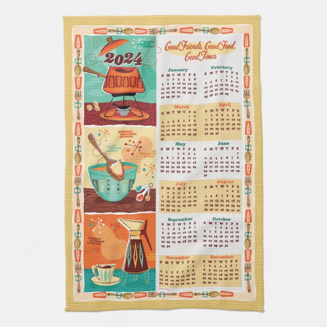 Serviette Calendrier moderne de cuisine du milieu  (Vertical)