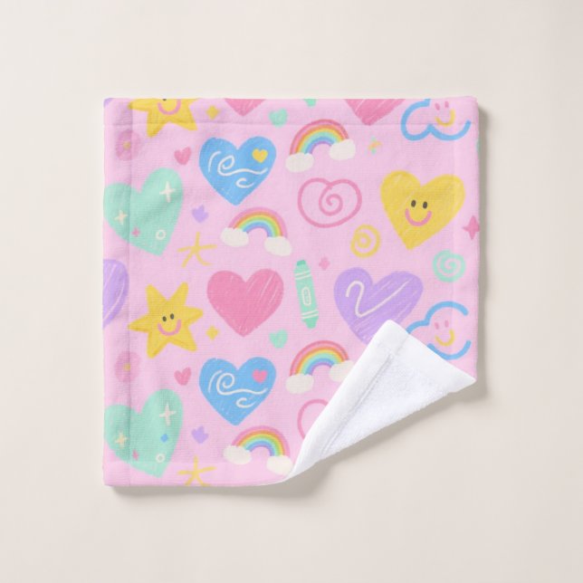 Serviette Coeur & Doodles - Style Kidcore Pastel (Gant de toilette)