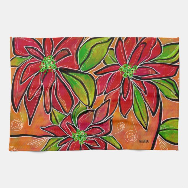  SERVIETTE CUISINE avec Poinsettia Design (Horizontal)