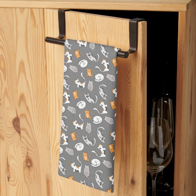 Serviette Cuisine Chat (Gris) (Pliage en tiers)