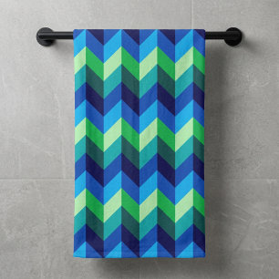 Serviette de bain à chevrons dégradés bleu-vert