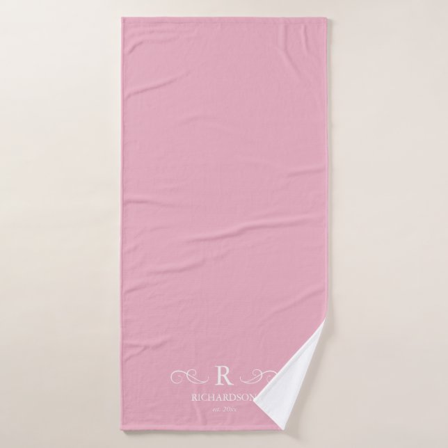 Serviette de bain à monogramme rose rustique (Serviette de bain)