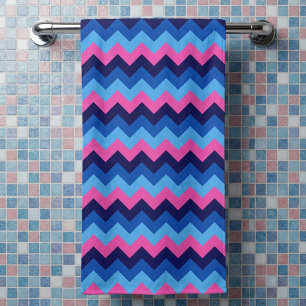 Serviette de bain à motif chevron bleu rose