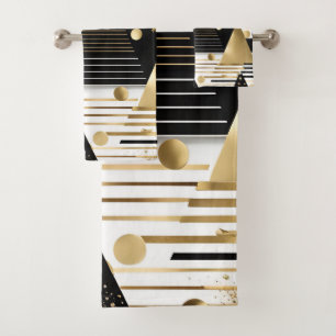 Serviette de bain abstraite en or et triangles noi