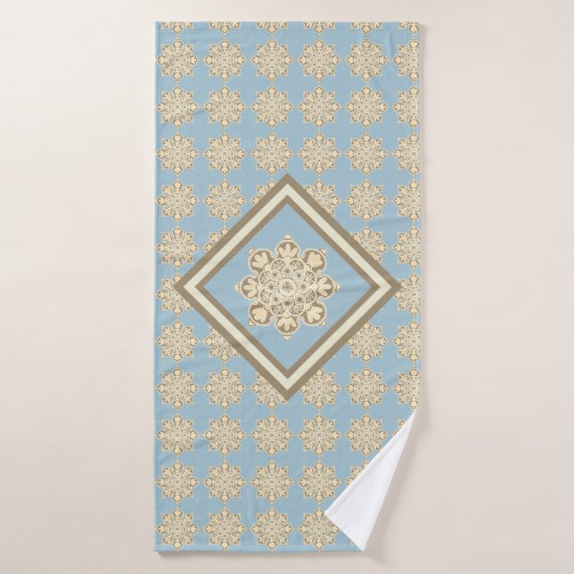 Serviette de bain avec médaillons sur bleu ciel (Serviette de bain)