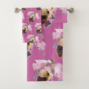 Serviette de bain avec orchidées en rose