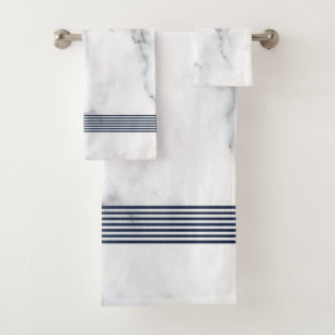 Serviette de bain blanche en faux marbre noir rayu