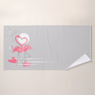 Serviette de bain de côté d'amour de Flamant rose