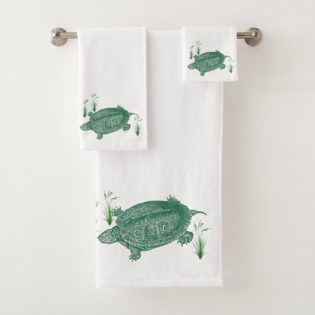 Serviette de bain de la tortue verte (En situation)