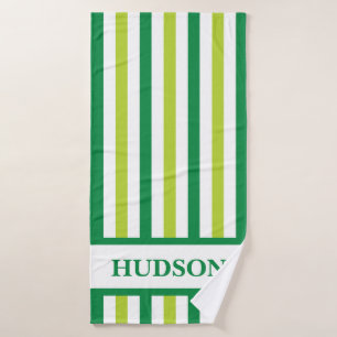 Serviette de bain en bande verte avec nom personna