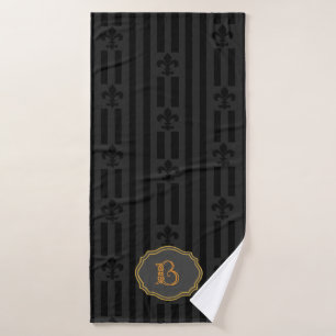 Serviette de bain en velours noir Fleur de Lis Mon