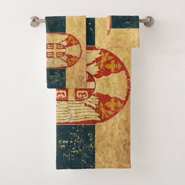 Serviette de bain Ensemble Serbie Drapeau (En situation)