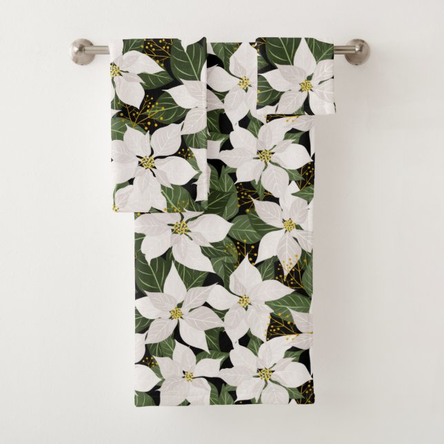 Serviette de bain fleurie de Noël Poinsettia (En situation)
