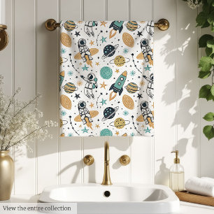 Serviette de bain garçon fusée pastel avec planète