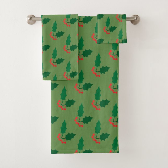 Serviette de bain Green Holly Red Berries (En situation)