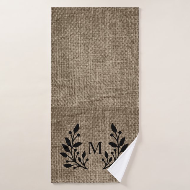 Serviette de bain Monogram Rustic Farmhouse Burlap (Serviette de bain)