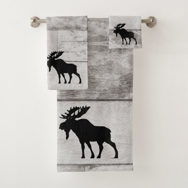 Serviette de bain Motif en bois gris Moose Silhoue (En situation)