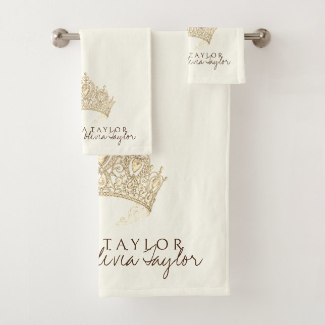 Serviette de bain personnalisée en ivoire glamour (En situation)