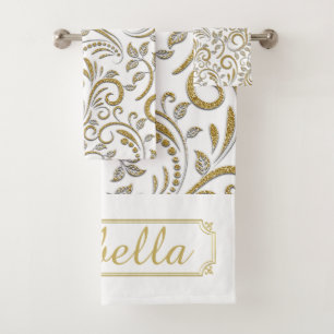 Serviette de bain personnalisée Gold et White Art 