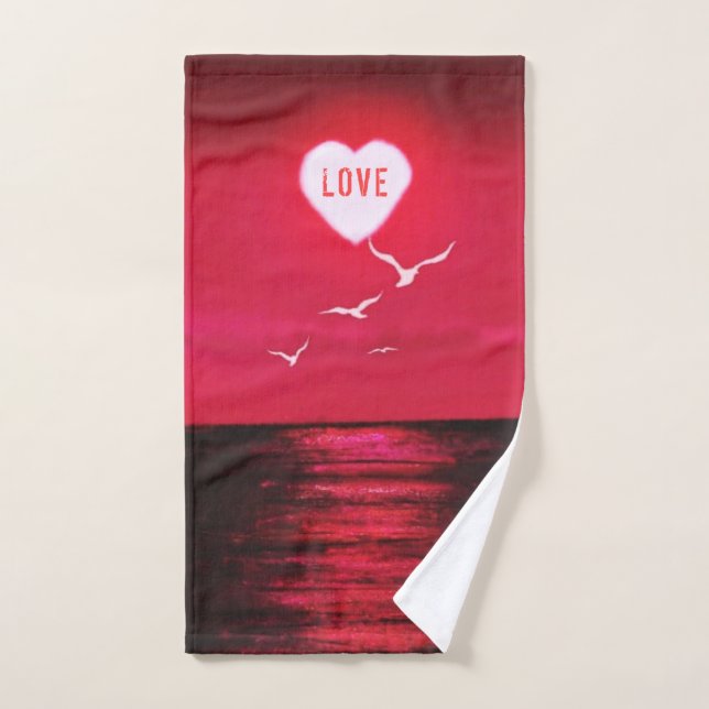 Serviette de bain rouge coucher de soleil mer Ense (Serviette à main)