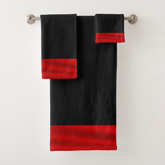Serviette de bain rouge et noir (En situation)
