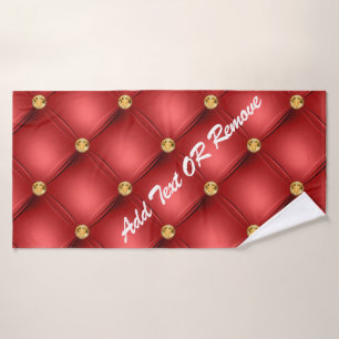 Serviette de bain rouge et or avec texte personnal