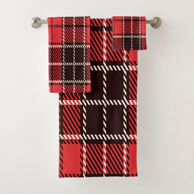 Serviette De Bain Rouge Tartan (En situation)