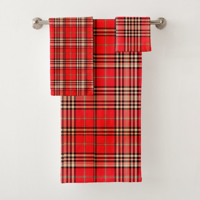 Serviette de bain Rouge Tartan Festive (En situation)
