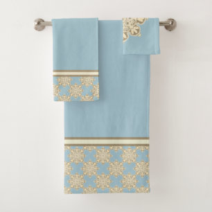 Serviette de bain Set avec médaillons sur bleu cie