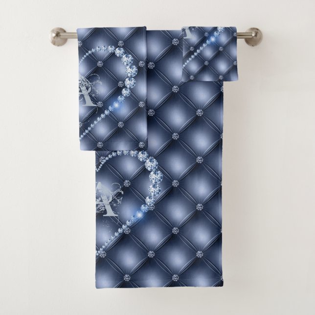 Serviette de bain Set Diamants Bleus Personnalisat (En situation)