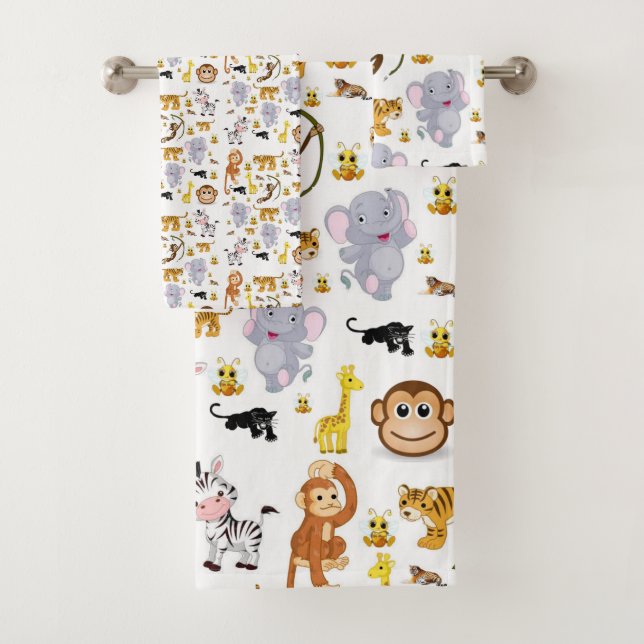 Serviette de bain set Eléphant singe (En situation)