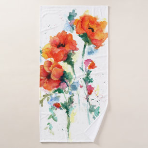 Serviette de bain trois pavots rouges à longue ti