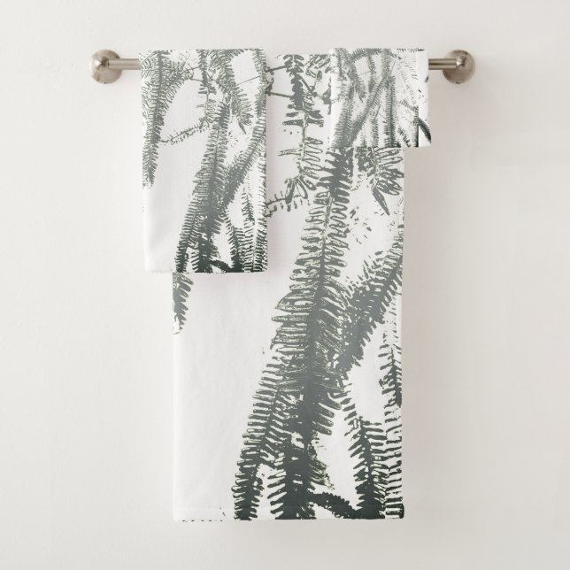 Serviette de bain vert clair de fougère argent (En situation)